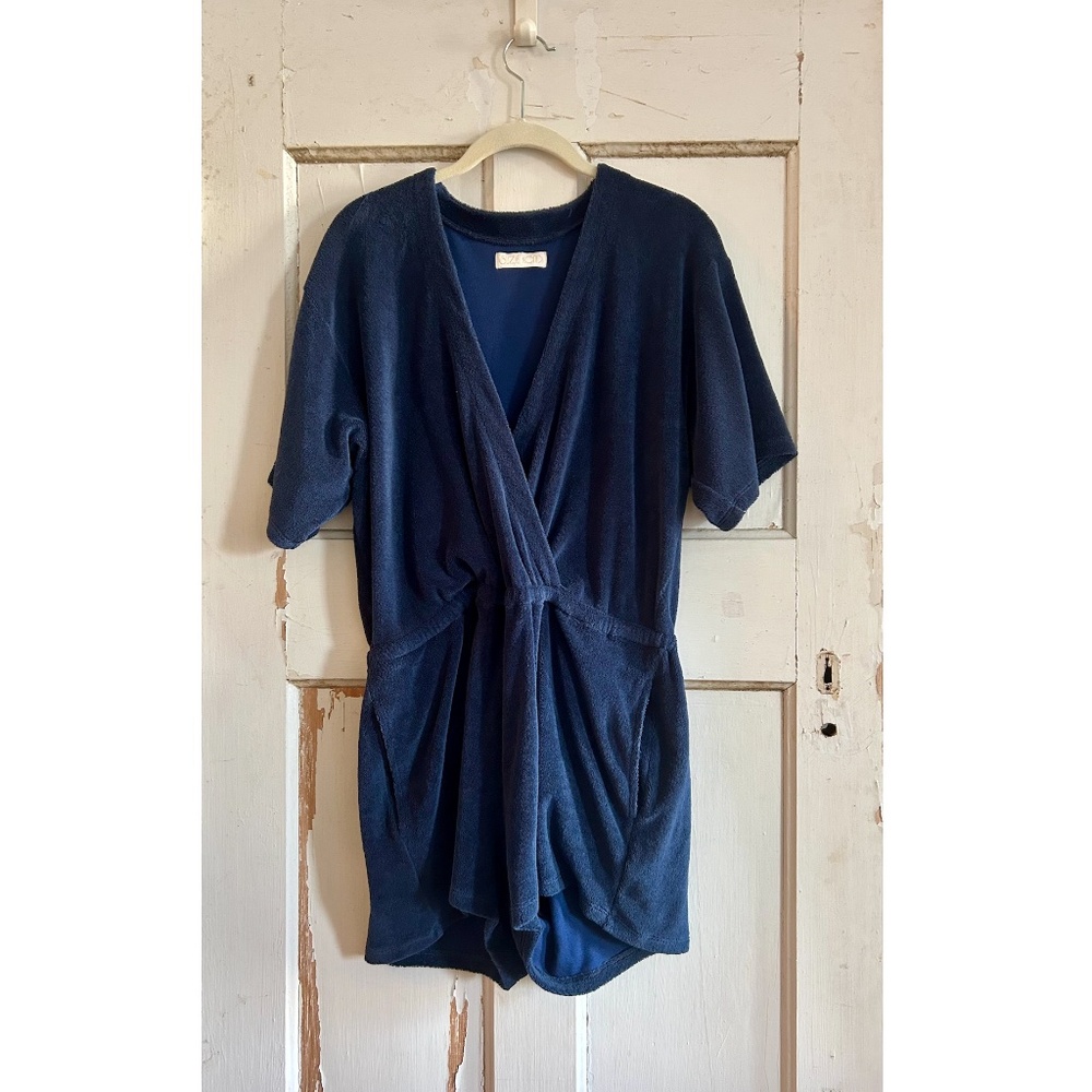 SUZIE KONDI Navy Symi Wrap-Front Romper, Beach Terry – Size: M